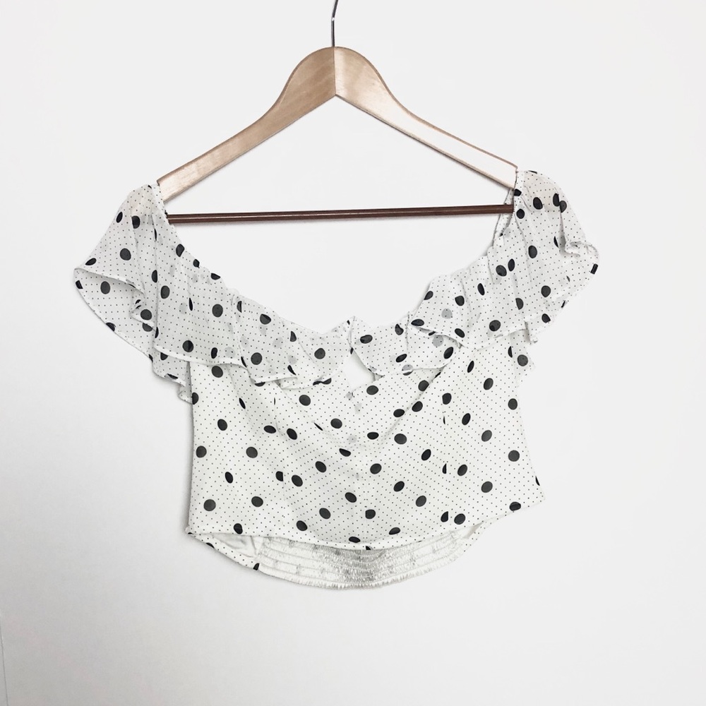 Express Polka Dot Ruffled Crop Top Size L